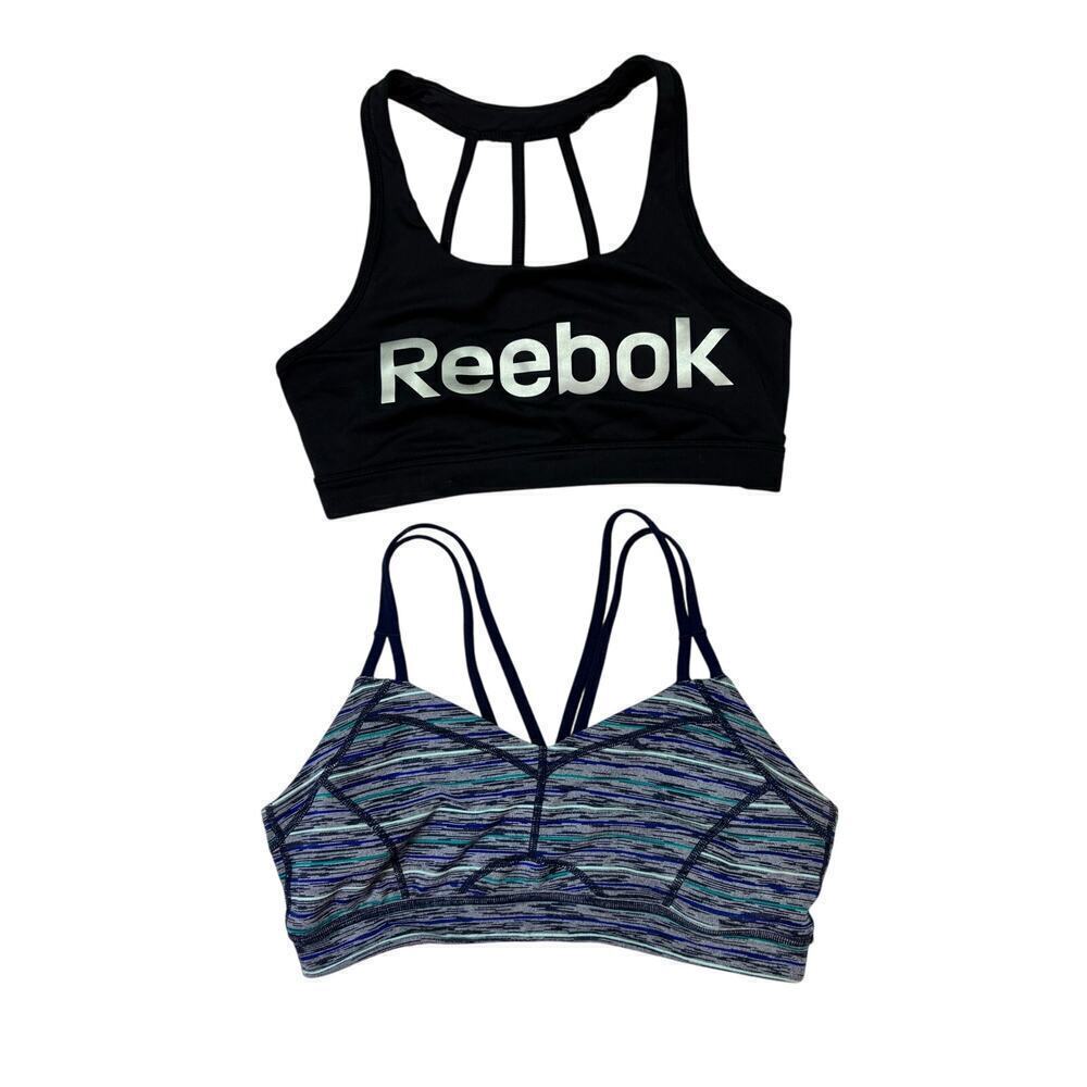 Zella | Reebok | 2 Pack Women's Medium Strappy Sports Bras Navy Blue and Black